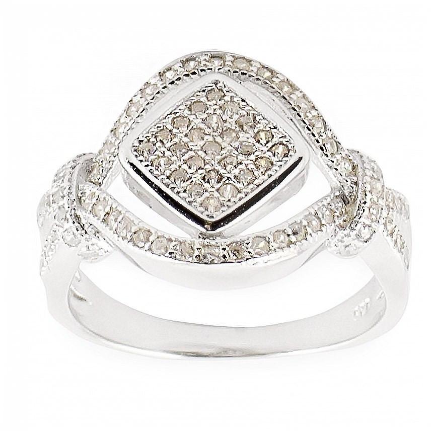 CZ Rhodium Sterling Silver Ring (Size 8) in Silver color,  shape