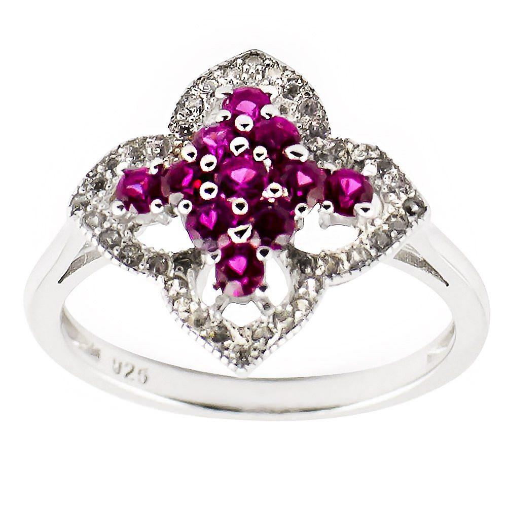 Violet CZ Sterling Silver Ring (Size 6) in Red color