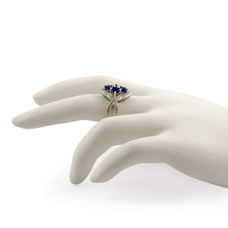 Blue CZ Flower Sterling Silver Ring (Size 8) , dimensions in inches:  x  x
