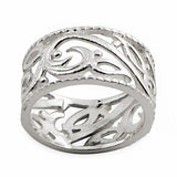 Carved Leaf Design Sterling Silver Ring (Size 7) in Silver color