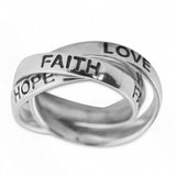 Hope, Love, Faith Sterling Silver Ring (Size 6) in Silver color,  shape