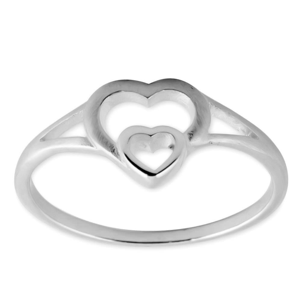 Two Hearts Sterling Silver Ring (Size 6) in Silver color