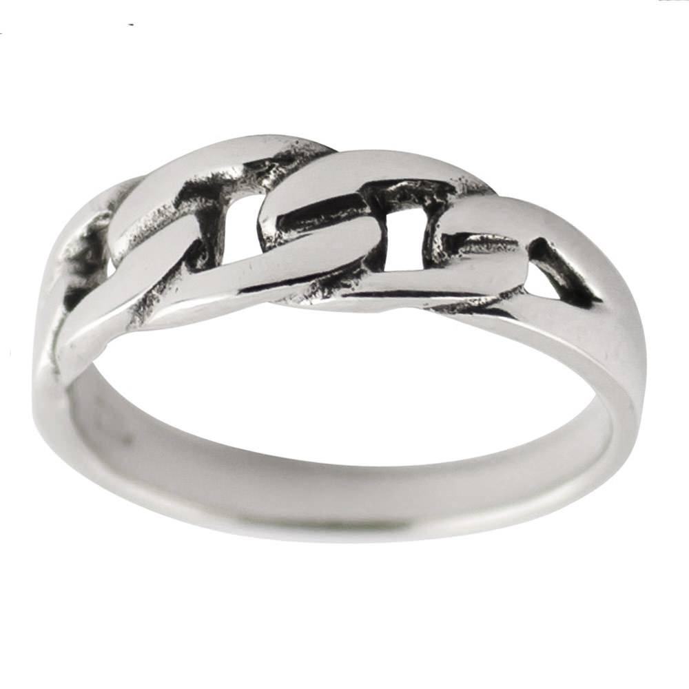 Chain Design Sterling Silver Ring (Size 7) in Silver color,  shape