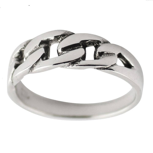 Chain Design Sterling Silver Ring (Size 8) in Silver color,  shape