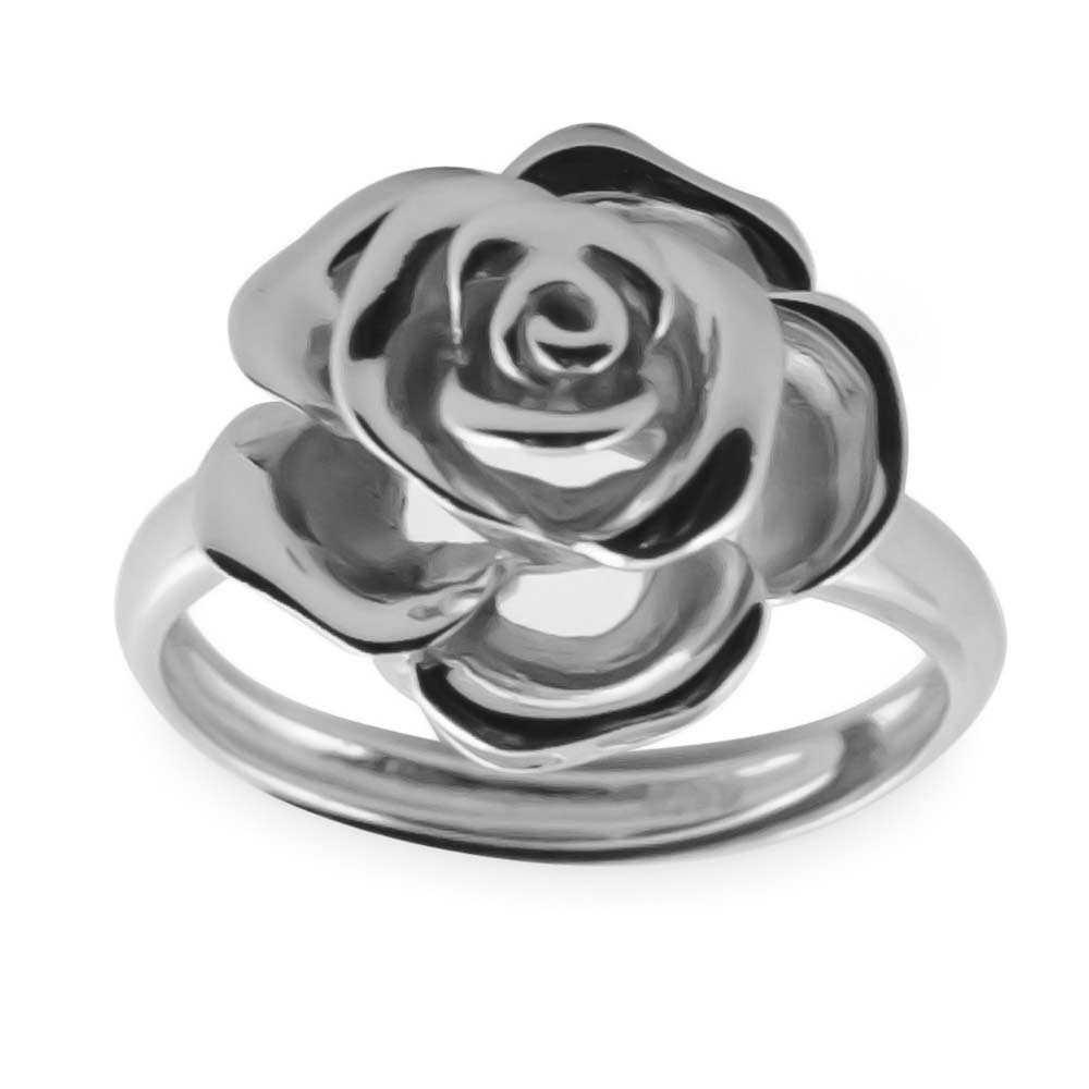 Rose Sterling Silver Ring Adjustable Size in Silver color,  shape