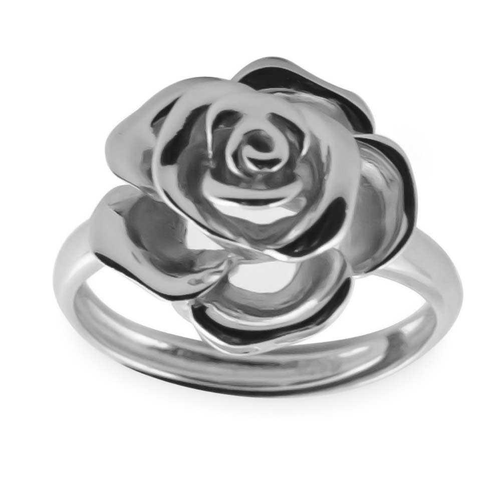 Rose Sterling Silver Ring Adjustable Size in Silver color,  shape