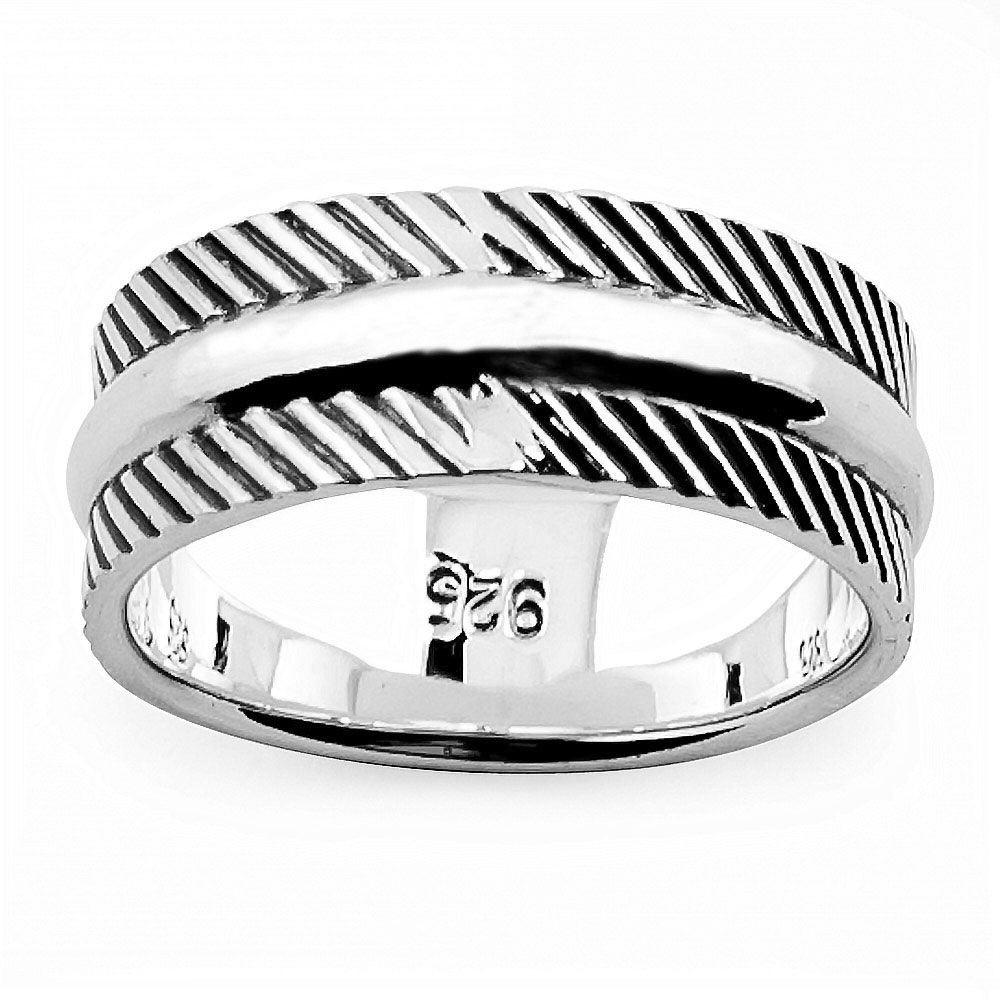 Anti-Tarnish Sterling Silver Men's Ring (Size 9) in Silver color,  shape