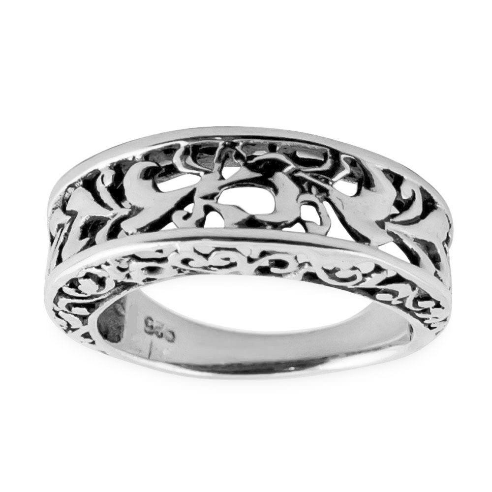 Carve Design Sterling Silver Ring (Size 7) in Silver color