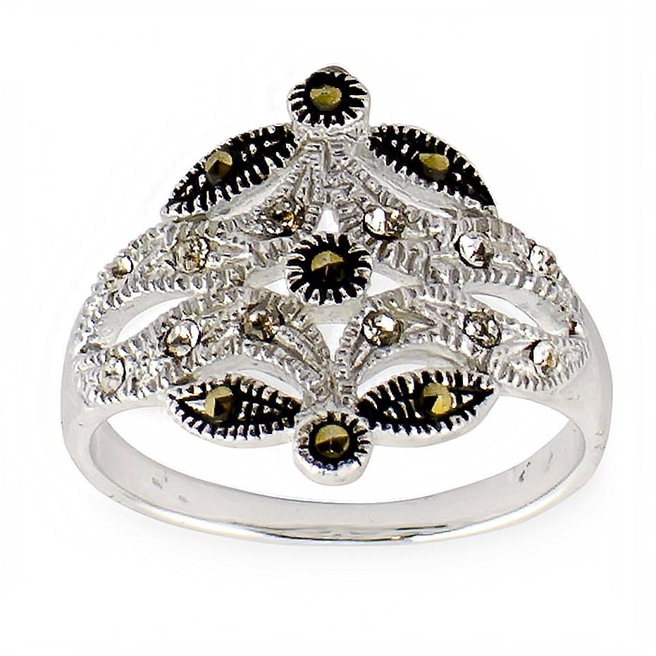 Marcasite Sterling Silver Ring (Size 7) in Silver color,  shape
