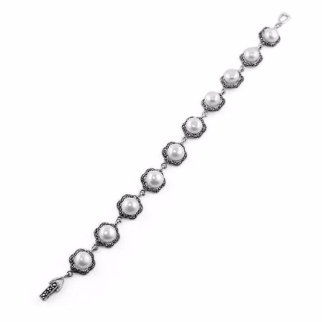 Sterling Silver Fresh Water Pearls Sterling Silver Bracelet 8 Inches in Silver color