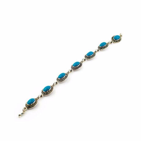 Sterling Silver Marcasite & Stone Sterling Silver Bracelet 7 Inches in Blue color