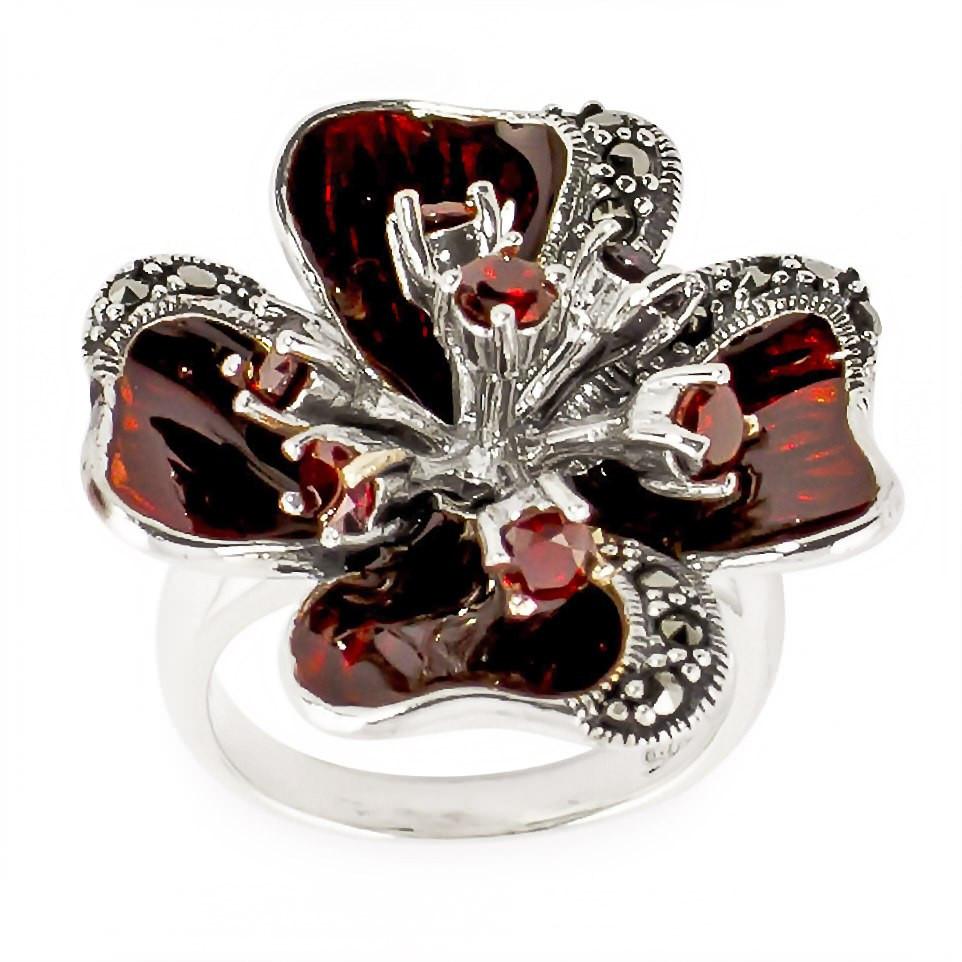 Marcasite Flower Sterling Silver Ring (Size 6) by BestPysanky