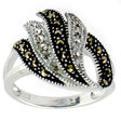 Crystal Glass Marcasite Sterling Silver Ring (Size 6) in Silver color,  shape