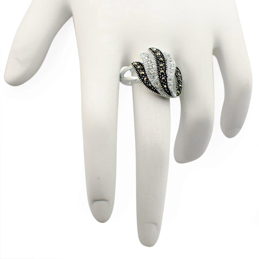 Crystal Glass Marcasite Sterling Silver Ring (Size 6) , dimensions in inches:  x  x