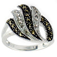 Crystal Glass Marcasite Sterling Silver Ring (Size 7) in Silver color