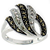 Crystal Glass Marcasite Sterling Silver Ring (Size 7) in Silver color