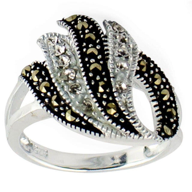 Crystal Glass Marcasite Sterling Silver Ring (Size 7) in Silver color