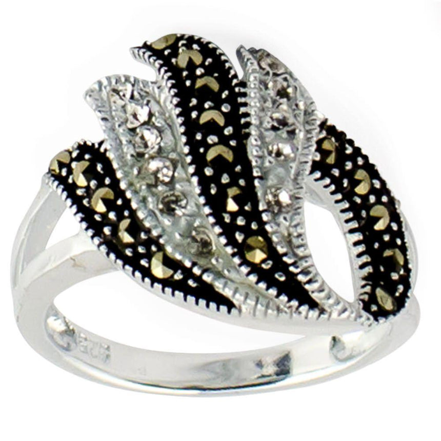 Crystal Glass Marcasite Sterling Silver Ring (Size 7) in Silver color