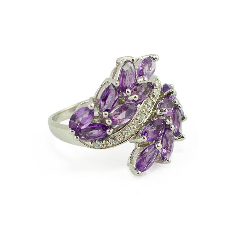 Amethyst Marquise Cut Purple Sterling Silver Ring in  color