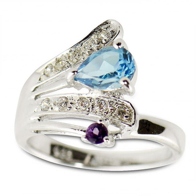 Light Blue CZ Sterling Silver Ring (Size 7) in Silver color,  shape