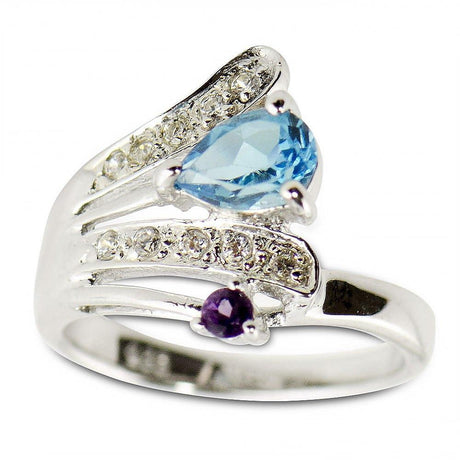 Light Blue CZ Sterling Silver Ring (Size 7) in Silver color