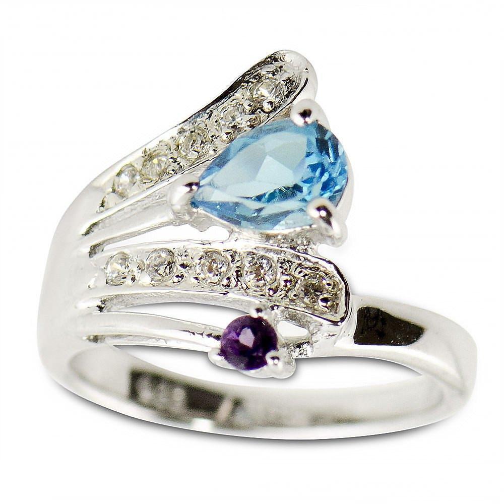Light Blue CZ Sterling Silver Ring (Size 8) in Blue color