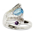 Light Blue CZ Sterling Silver Ring (Size 8) in Blue color