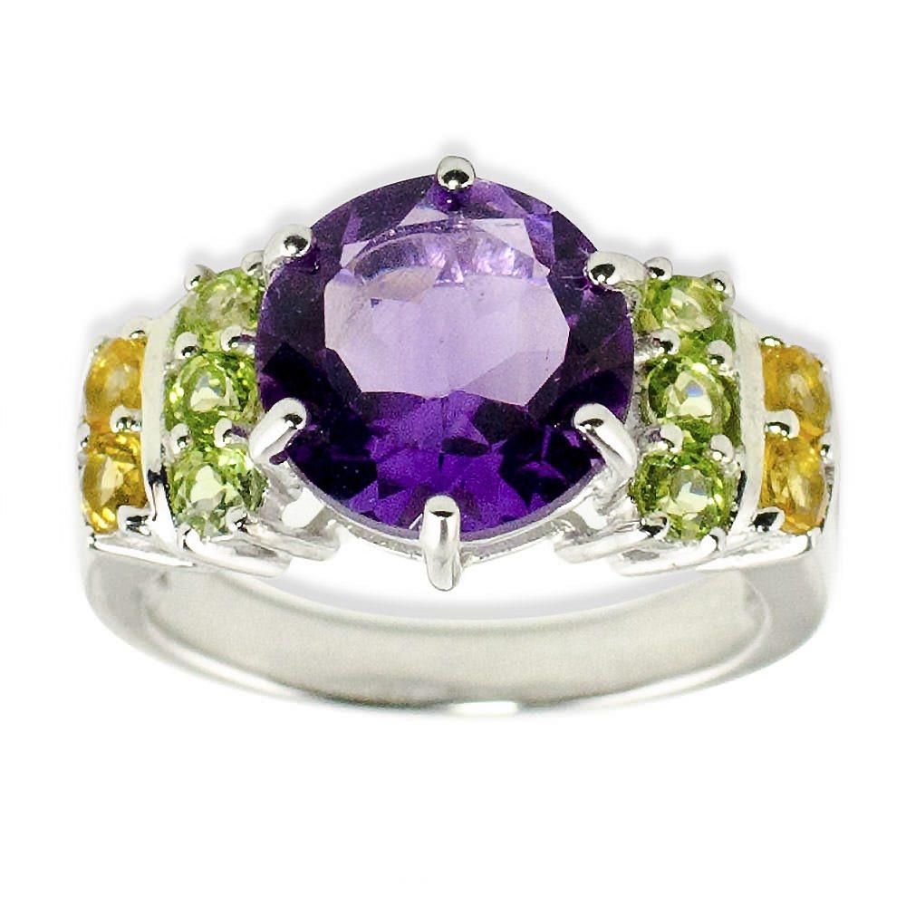 Amethyst Citrine Peridot Sterling Silver Ring (Size 6) in Multi color,  shape
