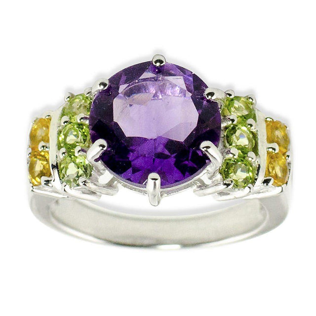 Amethyst Citrine Peridot Sterling Silver Ring (Size 7) in Purple color,  shape