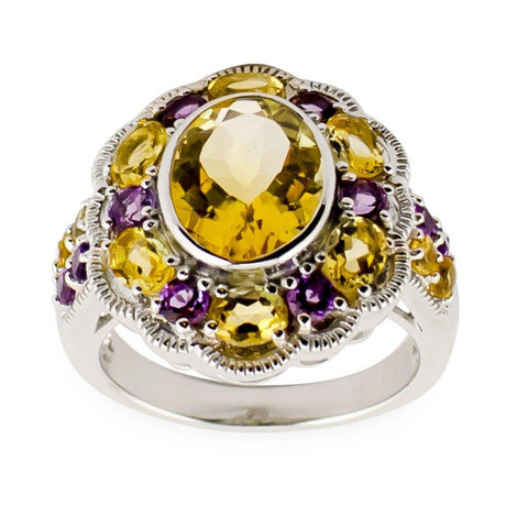 Amethyst Citrine Sterling Silver Ring (Size 6) in Multi color,  shape