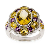 Sterling Silver Amethyst Citrine Sterling Silver Ring (Size 6) in Multi color