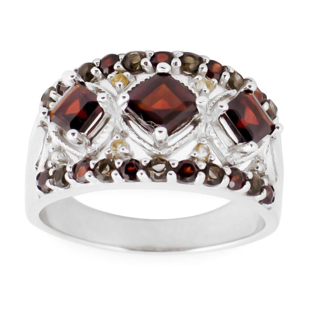 Citrine Gemstone Sterling Silver Men's Ring (Size 9) in Red color