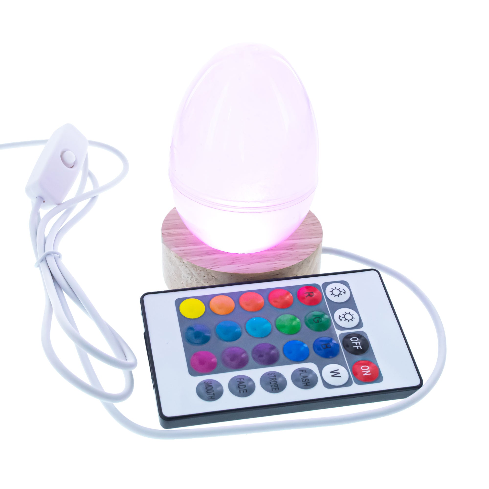 Wooden Egg or Sphere Stand Holder Display Stand LED Colorful Lights with Remote USB , dimensions in inches: 2.35 x  x 2.35