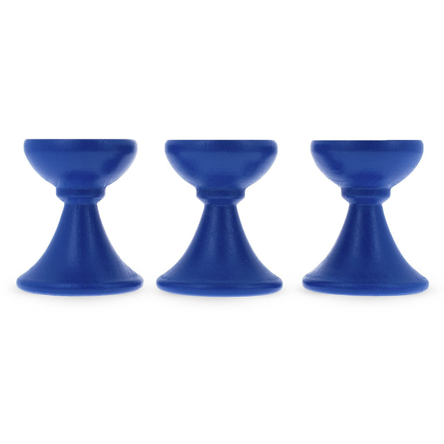 Set of 3 Blue Wooden Egg Stands Holders Displays 1.4 Inches in Blue color,  shape