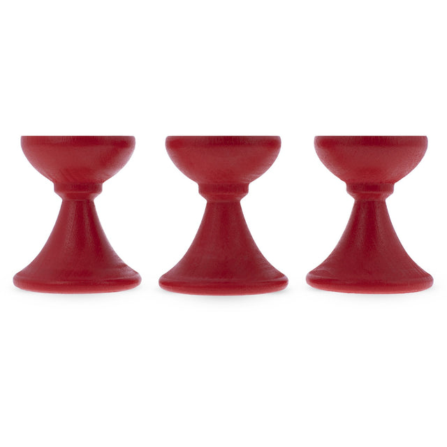 Set of 3 Red Wooden Egg Stands Holders Displays 1.4 Inches in Red color,  shape