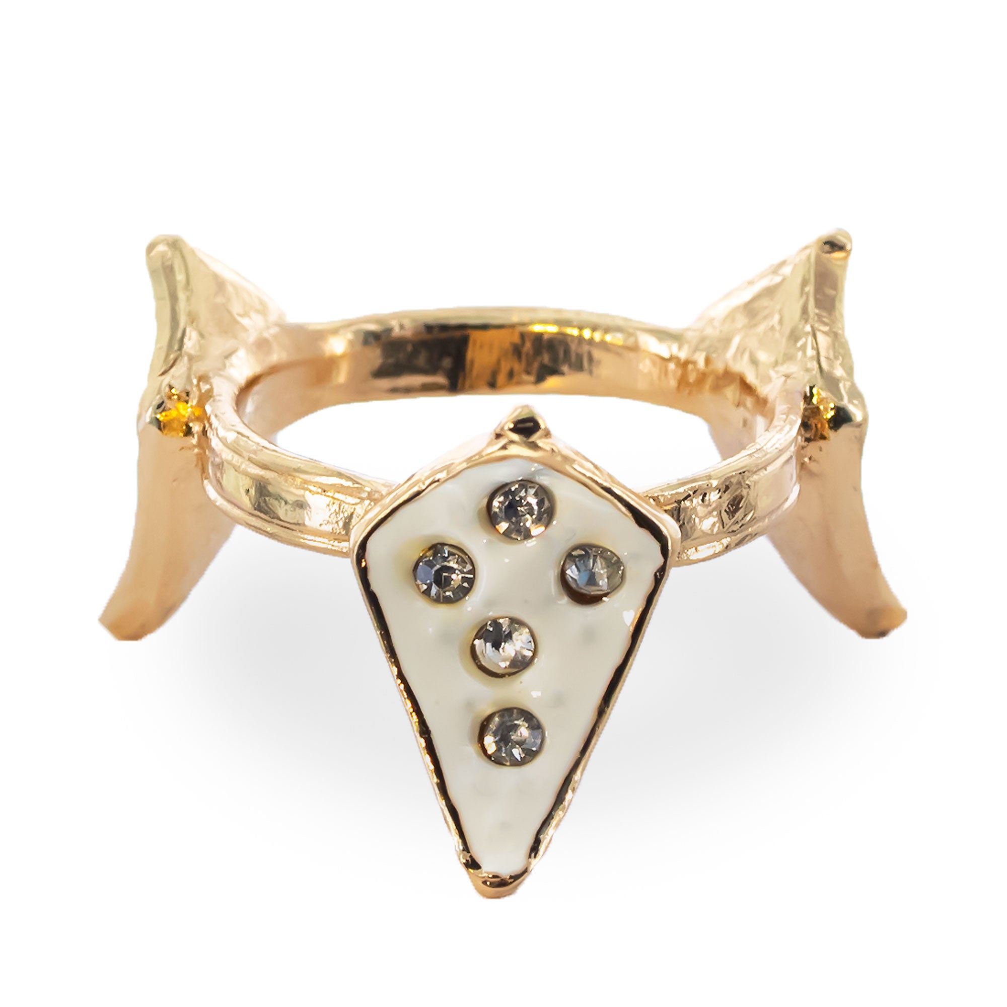 White Jeweled Rhombus Gold Tone Metal Egg Stand Holder in Gold color