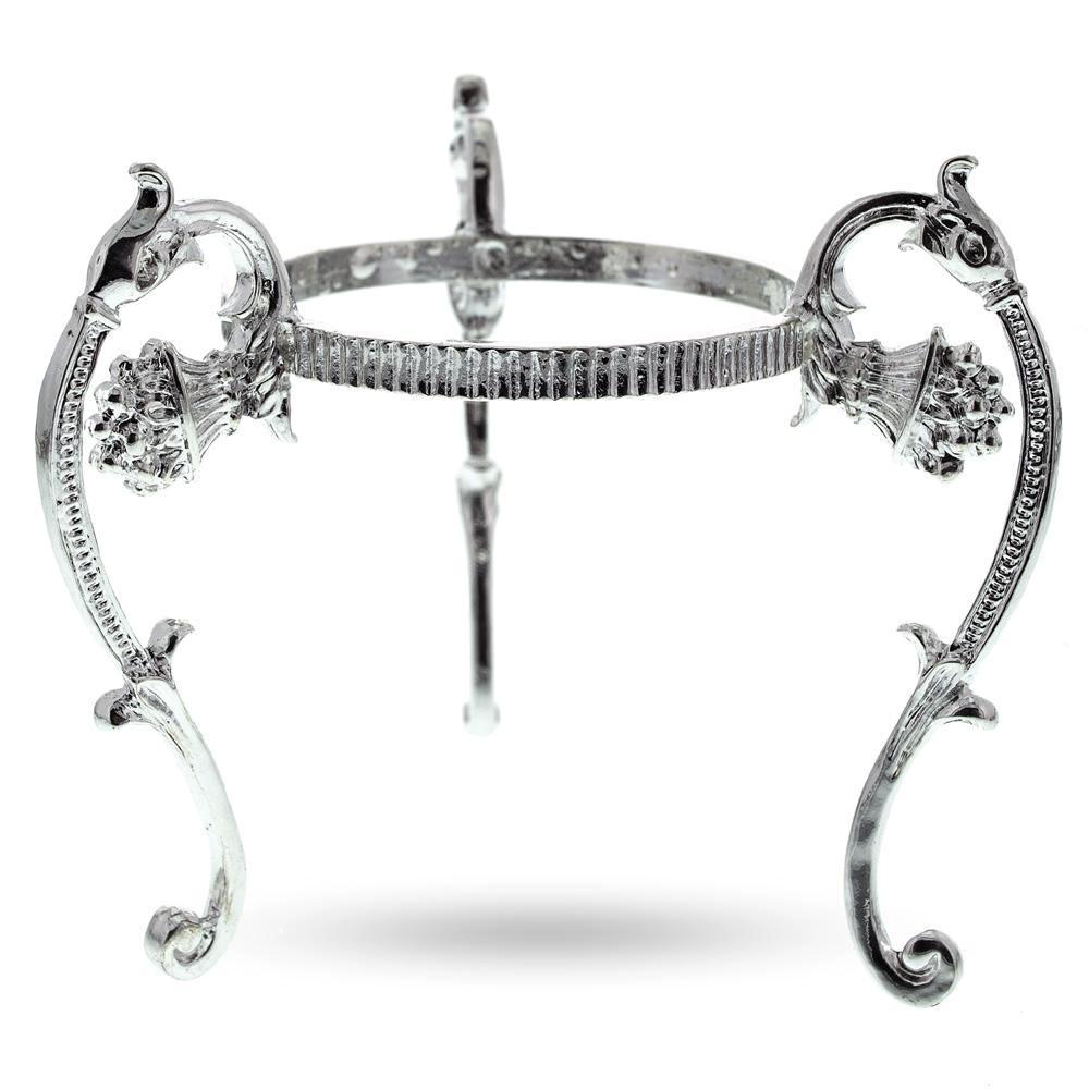 Antique Style Silver Tone Metal Ostrich Egg Sphere Stand Holder Display 3.6 Inches in Silver color