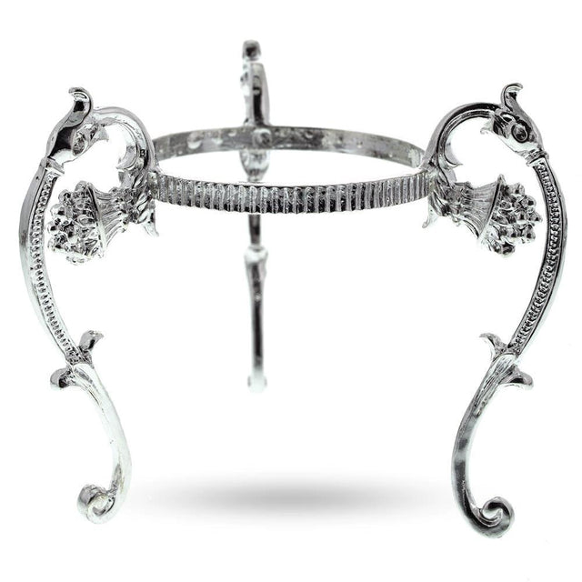 Antique Style Silver Tone Metal Ostrich Egg Sphere Stand Holder Display 3.6 Inches in Silver color