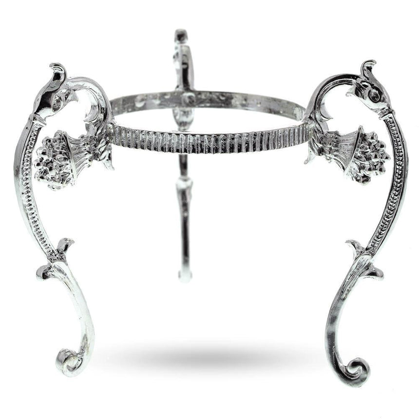 Antique Style Silver Tone Metal Ostrich Egg Sphere Stand Holder Display 3.6 Inches in Silver color