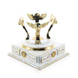 Golden Hands on White Enamel Pedestal Metal Egg Stand Holder Display in White color,  shape
