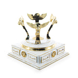 Golden Hands on White Enamel Pedestal Metal Egg Stand Holder Display in White color,  shape