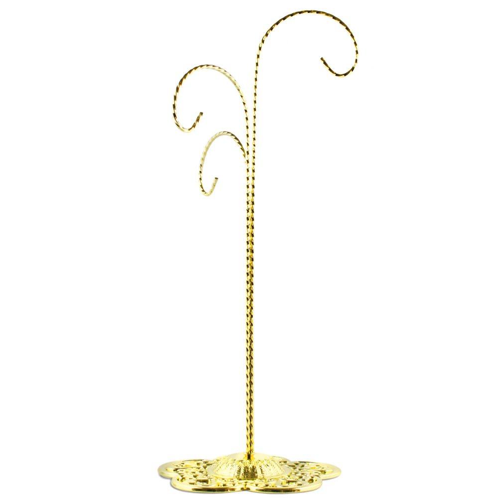 Three Levels Twisted Gold Tone Metal Filigree Base Ornaments Stand 13 Inches in Gold color