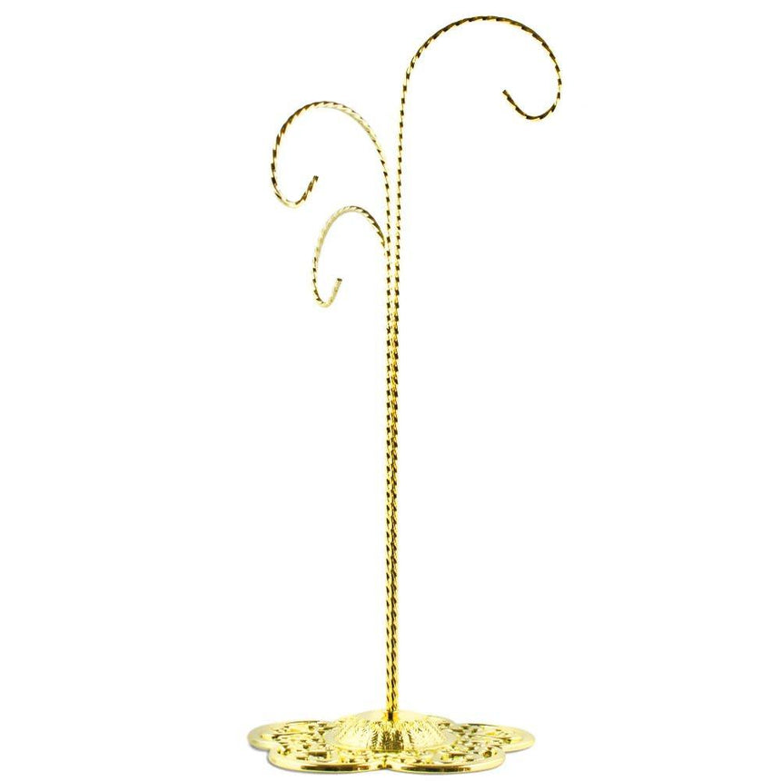 Three Levels Twisted Gold Tone Metal Filigree Base Ornaments Stand 13 Inches in  color
