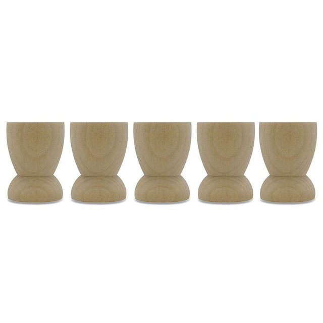 Set of 5 Classic Wooden Egg Cup Holder Display Stands 2.15 Inches in Beige color,  shape