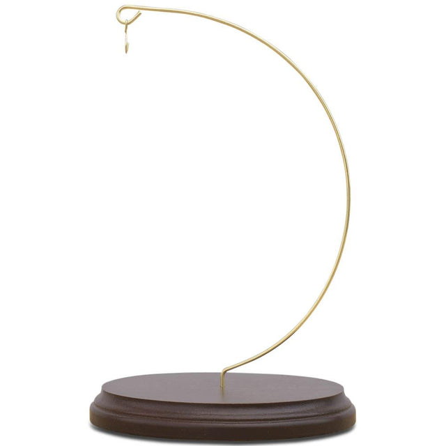 Wooden Base Metal Ornament Stand 7.5 Inches in Gold color,  shape