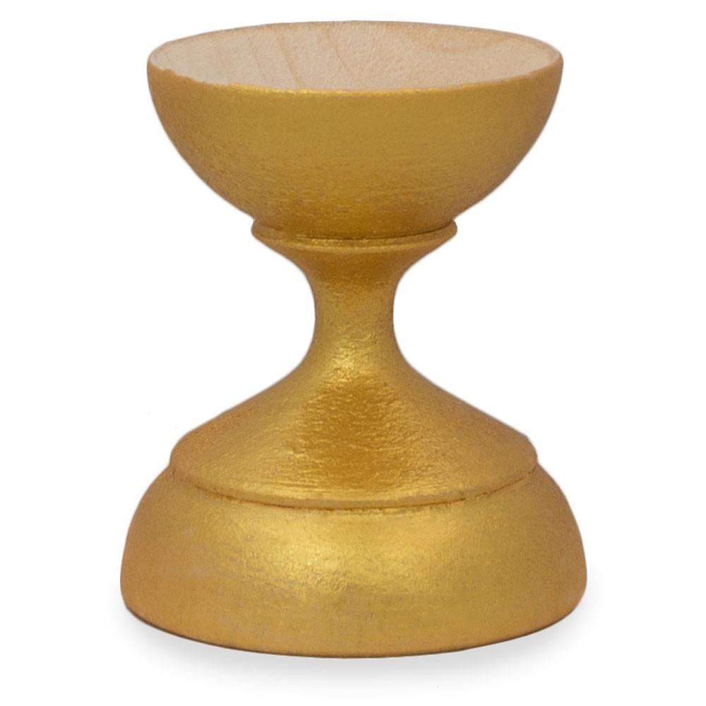 Metallic Gold Wooden Ukrainian Egg Sphere Stand Holder Display 1.6 Inches in Gold color