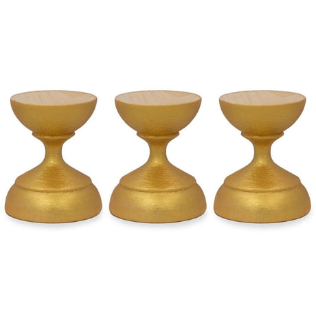Set of 3 Golden Wooden Ukrainian Easter Egg Stand Holder Display 1.5 Inches in Gold color,  shape