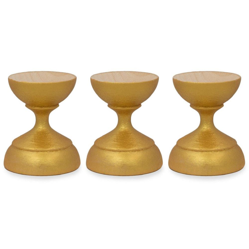 Set of 3 Metallic Gold Wooden Ukrainian Egg Sphere Stand Holder Display 1.6 Inches in  color