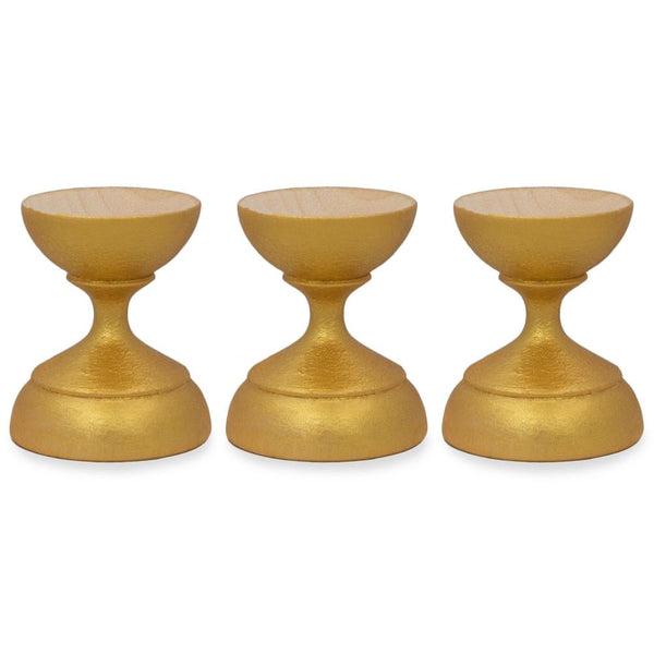 Set of 3 Golden Wooden Ukrainian Easter Egg Stand Holder Display 1.5 Inches in Gold color,  shape
