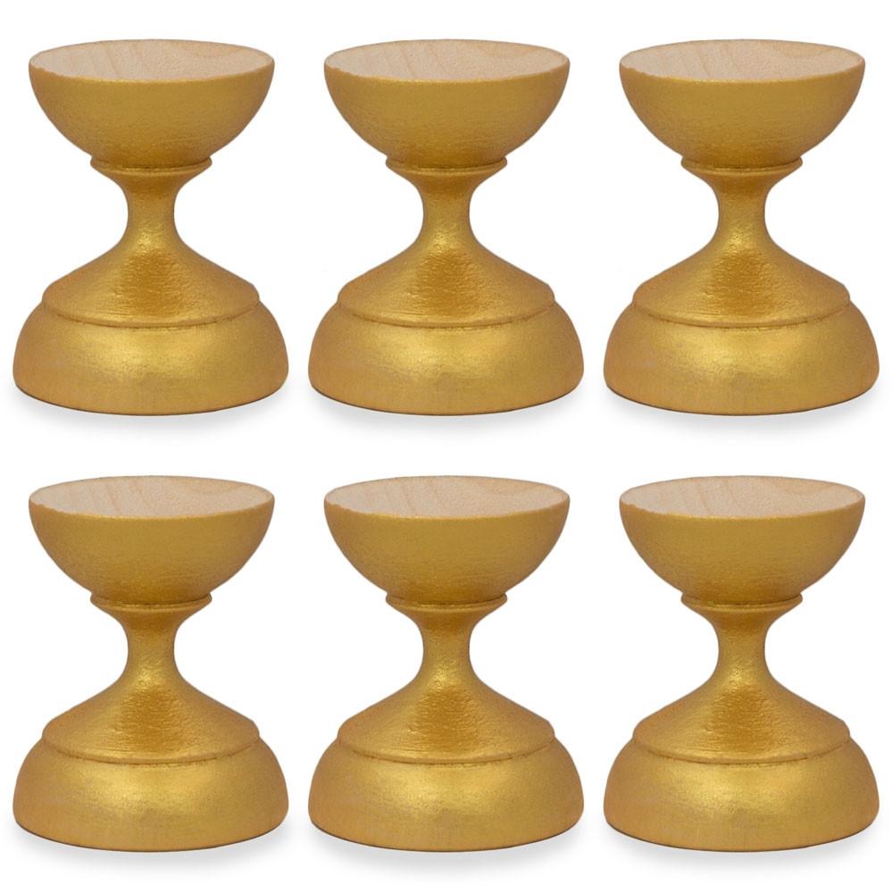 Wood Set of 6 Golden Wooden Ukrainian Easter Egg Stand Holder Display 1.5 Inches in Gold color